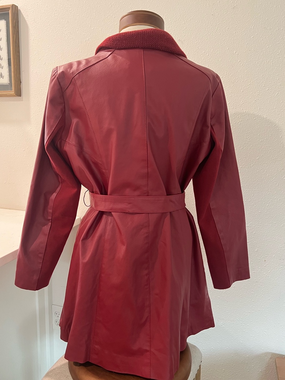 IMAN Red Genuine Leather Belted Trench Coat - Picture 4 of 5